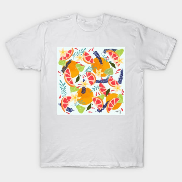 Grapefruit & Flowers T-Shirt by thewhimsicalrepose